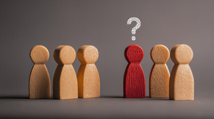 Wooden Figures with Question Mark Representing Uncertainty and Choice