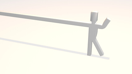 3d render of a man with long right arm and raise left arm  in white background