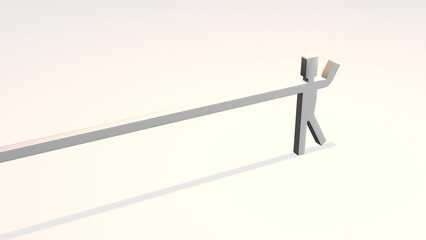 3d render of a man with long right arm and raise left arm  in white background