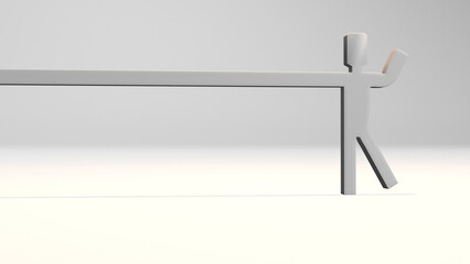 3d render of a man with long right arm and raise left arm  in white background