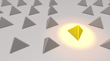 abstract one yellow triangle in the many of gray triangle seamless style background