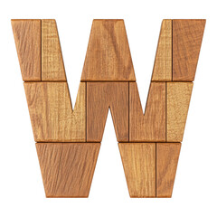 Wooden Letter W Crafted from Natural Wood Blocks for Decoration Isolated on transparent background