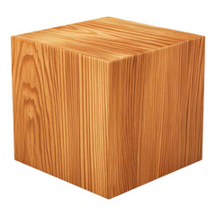 Textured Wooden Cube on a White , Natural Grain Patterns Isolated on transparent background