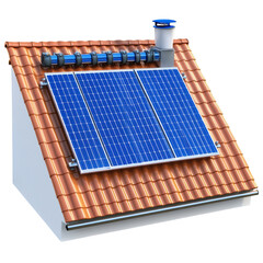 Solar Energy Panel Installation on Roof of Residential Building Isolated on transparent background