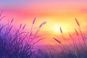Fototapeta premium Sunrise over tall grasses