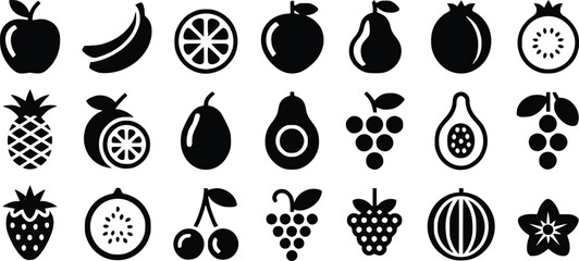 Vibrant Fruit Power Striking Food Produce Vector Icons