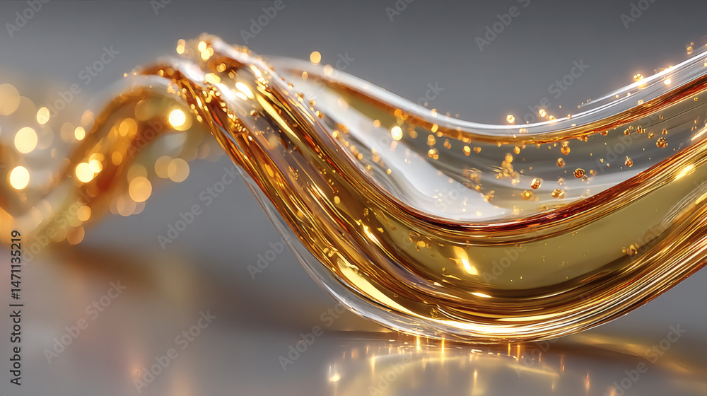 Poster fluid motion abstract background with metallic reflection artistic design modern aesthetics