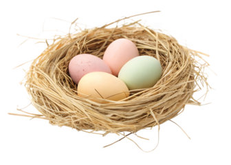 eggs in straw nest isolated on white background .PNG.AI GENERATED