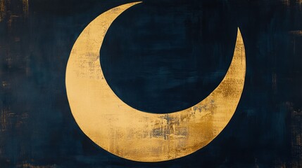 Fototapeta premium Gold crescent moon on dark blue textured background.