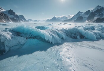 Glacier blue backdrop, frosted sea waves frozen in time,  scenic,  tranquil,  waves