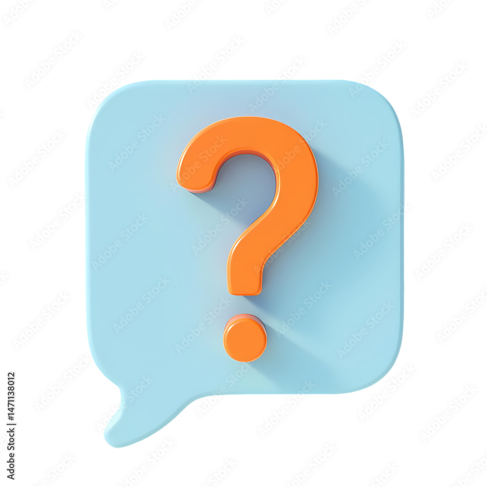 Poster 3d question mark in speech bubble faq icon isolated on transparent background