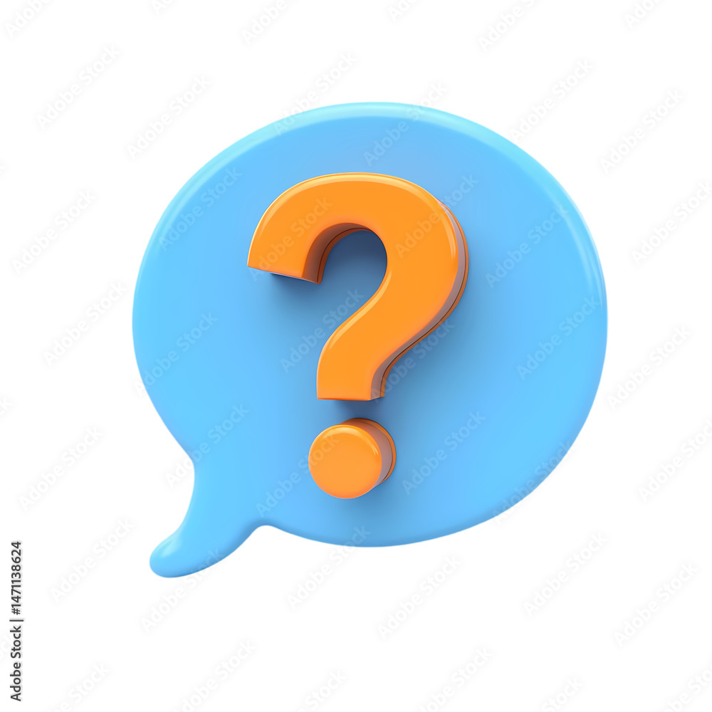 Poster 3d question mark in speech bubble faqs queries and answers isolated on transparent background