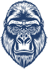 head of gorilla sketch blue color vector file