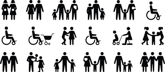 Essential Family & Accessibility: Striking People Vector Icons