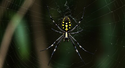 Spider Sitting on Its Web with Yellow Spots Closeup