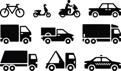 Personal Transit Striking Vehicle Car  Bike Glyph Icons Vector Icon Set