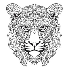 Intricate Lion Head Zentangle Coloring Page: Detailed Animal Art for Relaxation