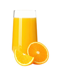 glass of orange juice with fresh slices on white background png