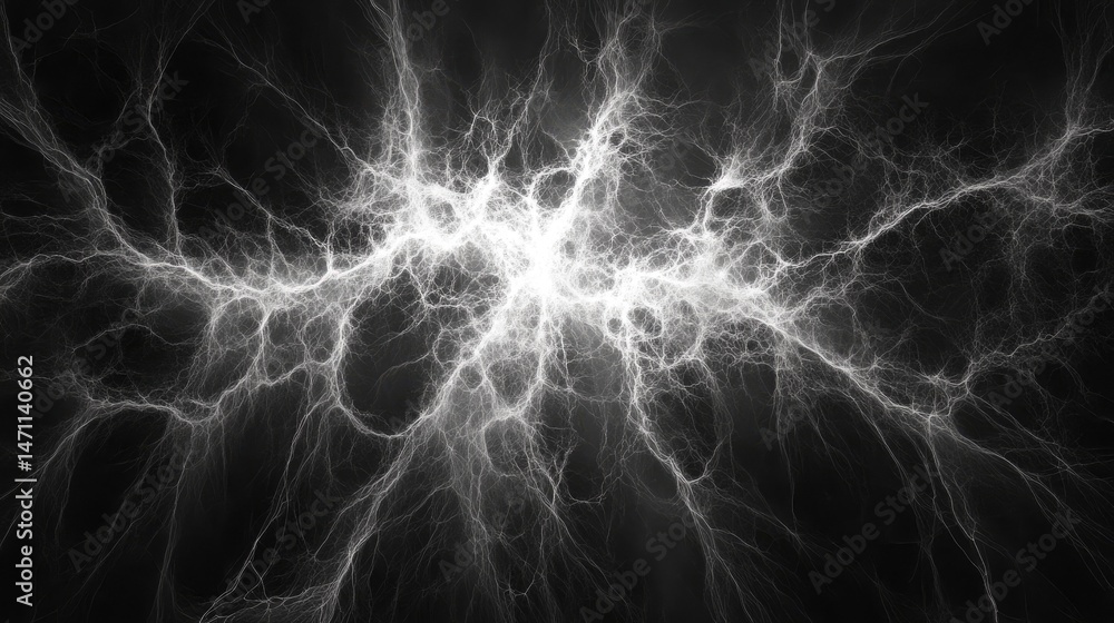 Poster abstract design of radiating light patterns against a dark background.