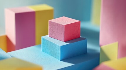 Obraz premium Abstract Pastel Cube Composition: A Playful Arrangement of Colorful Blocks