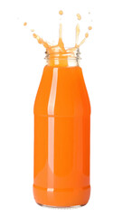bottle of fresh fruit juice with splash effect on white background png
