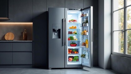 Sleek, modern refrigerator showcasing superior cooling technology Energy efficient, quiet operation, ample storage , kitchen appliance, home appliance
