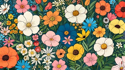 flowers background colorful cartoon anime style 
