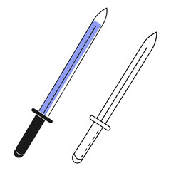  Swords Vector , Blue and Black Fantasy Weapon Duo Illustration