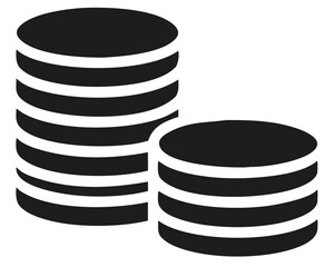 Black silhouette illustration of stacks of coins depicting finance and savings on a white background.