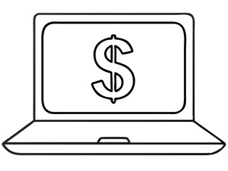 Black silhouette laptop with dollar symbol on screen design represents investment online