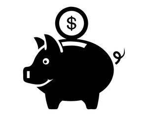 Vector silhouette of piggy bank with coin representing savings and financial planning