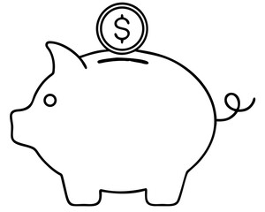 Vector silhouette of a piggy bank with coin representing savings and financial security