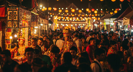 Vibrant cultural festivities and celebration at a lively indian night market