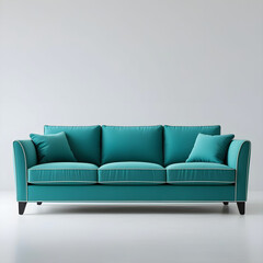 Fototapeta premium A slim-profile 3-seater couch in teal with contrast piping.