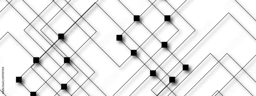 Aufkleber Abstract minimalist black and white geometric pattern with squares and diagonal lines. Complexity and  optical illusion line density . Network high digital technology with connecting points