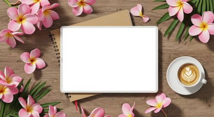 Blank Tablet with Flowers Coffee Notebook