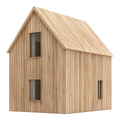 Wooden House Model with Sloped Roof and Large Windows Design Isolated on transparent background