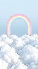 Pastel Rainbow Arch over Fluffy White Clouds Dreamy Sky Background Illustration