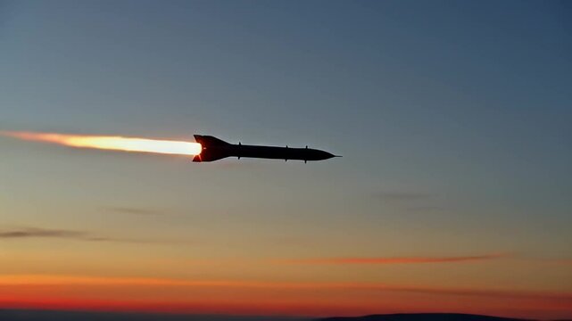 Rocket-powered missile in flight