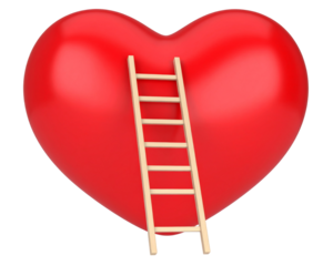 3D red heart with ladder clipart isolated on a transparent background