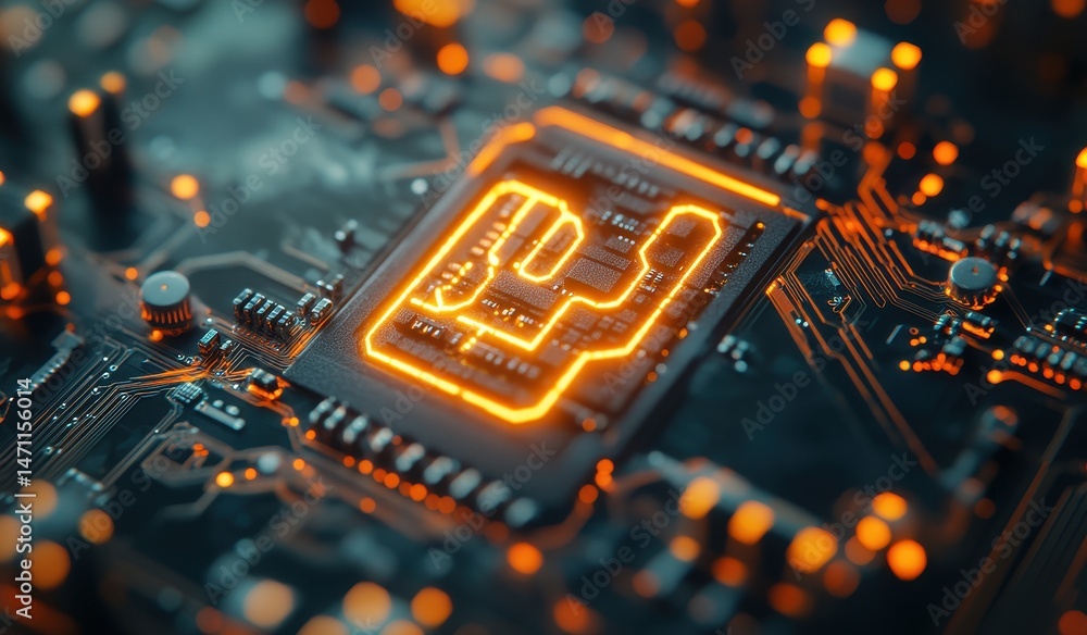 Poster illuminated computer chip on circuit board