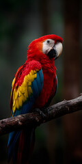 Fototapeta premium Vibrant Parrot Perched in Lush Jungle Foliage