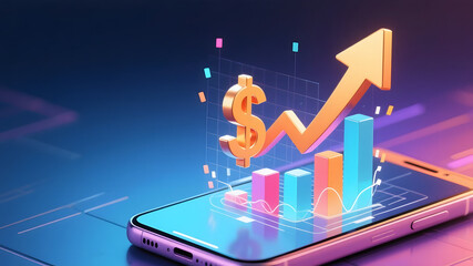 Digital Growth and Financial Success: Smartphone with Dollar Sign and Rising Graph