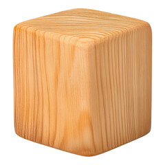 Natural Wooden Cube Shaped Block with Smooth Surface and Texture Isolated on transparent background