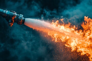 Obraz premium Powerful fire suppression system in action.
