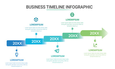 Modern business infographic for company milestones timeline template with flat icons. Easy to use for your website or presentation.