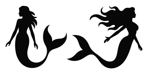Mermaid Silhouettes Perfect for Nautical Designs Ocean Themed Art Graphic Design Elements
