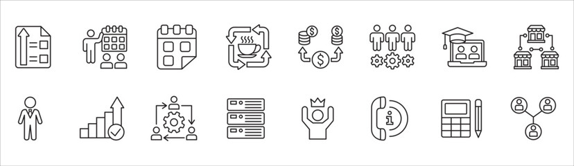 Business and management icon set. Contains symbol of businessman, target, finance, financial, success, data, customer service, work, money, store, shop, meeting, education, idea. Vector illustration