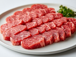 Fototapeta premium Perfectly cut raw beef steaks with herbs high resolution photo