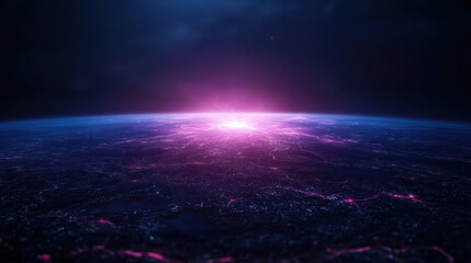 Fototapeta premium Stunning cosmic landscape showcasing vibrant purple glow over dark horizon, evoking sense